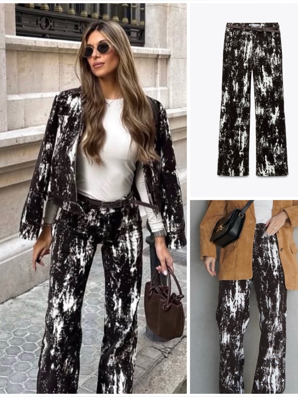 ZARA ~  High-Rise Flocked Animal Print Jeans with Belt